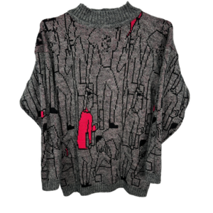 Vintage 90s Abstract Art Grandpa Sweater Mock Neck Gray‎ Medium
